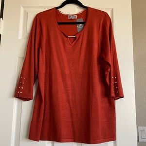 Rusty red 3/4 sleeve blouse with diamond accents